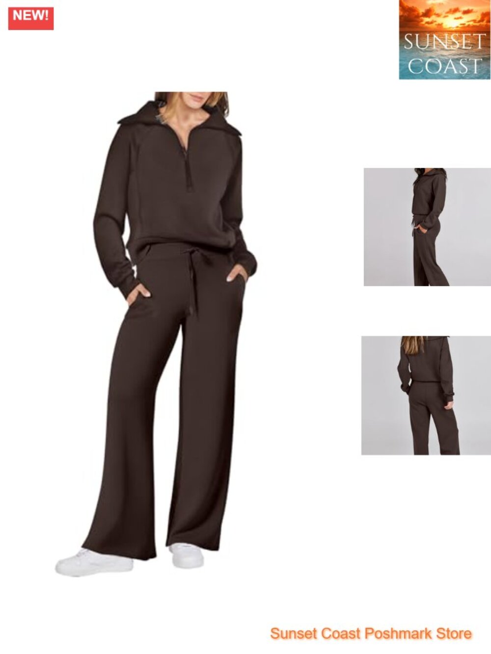 2 Piece Sweatsuit Set Half Zip Oversized Top Wide Leg Sweatpants Lounge